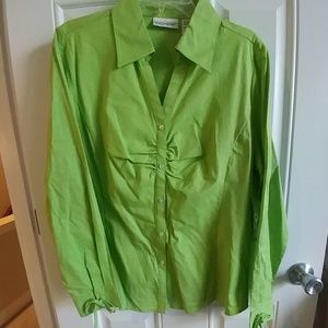 Lime green stretch button down Large